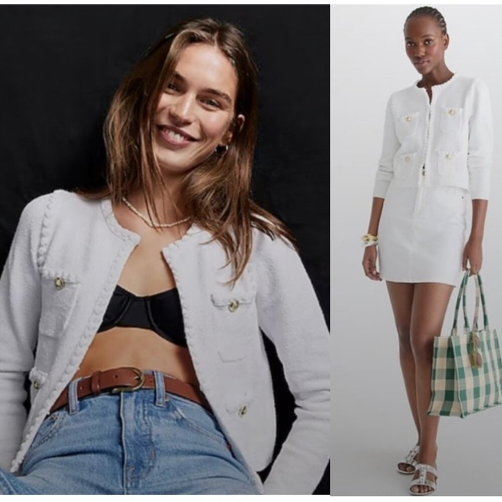 J CREW Jacket Odette Boucle Tweed Lady Jacket in White